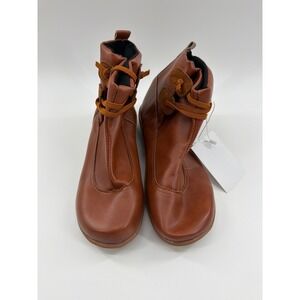 Harper & Wells Boston Cognac Brown Leather Minimalist Lace Up Ankle Boots 38